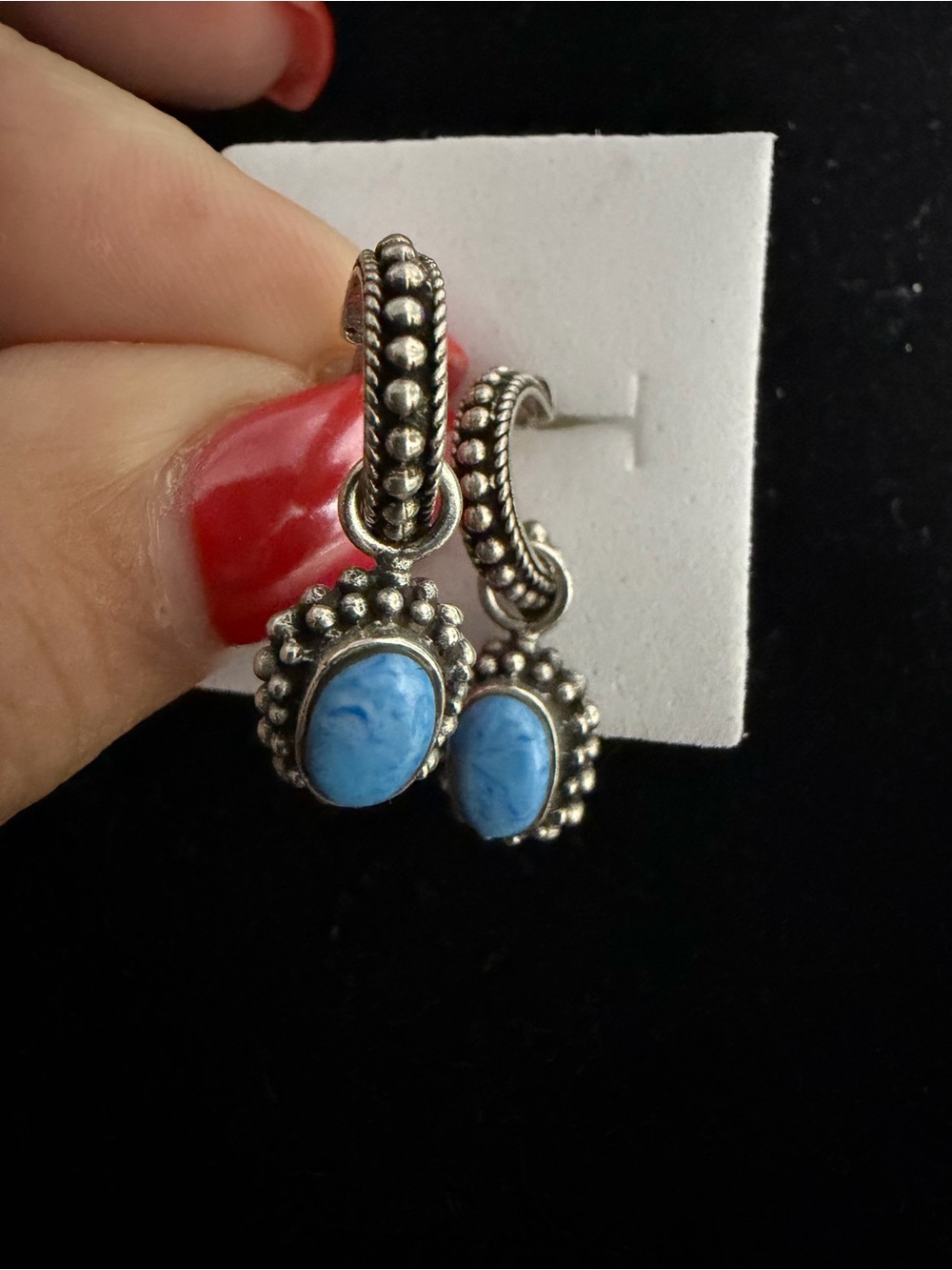 925 sterling silver signed blue turquoise earrings